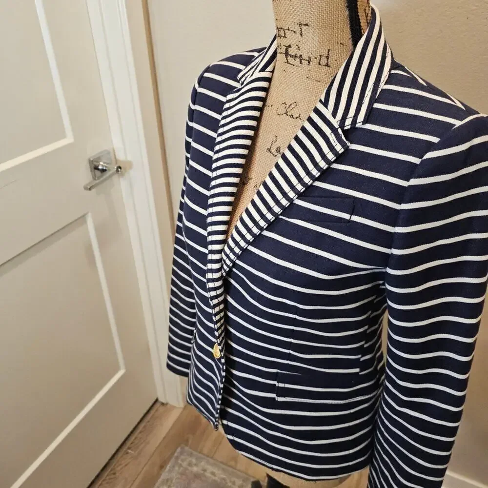 J. Crew Classic Schoolboy White/Navy Mixed Stripes Blazer Size 2